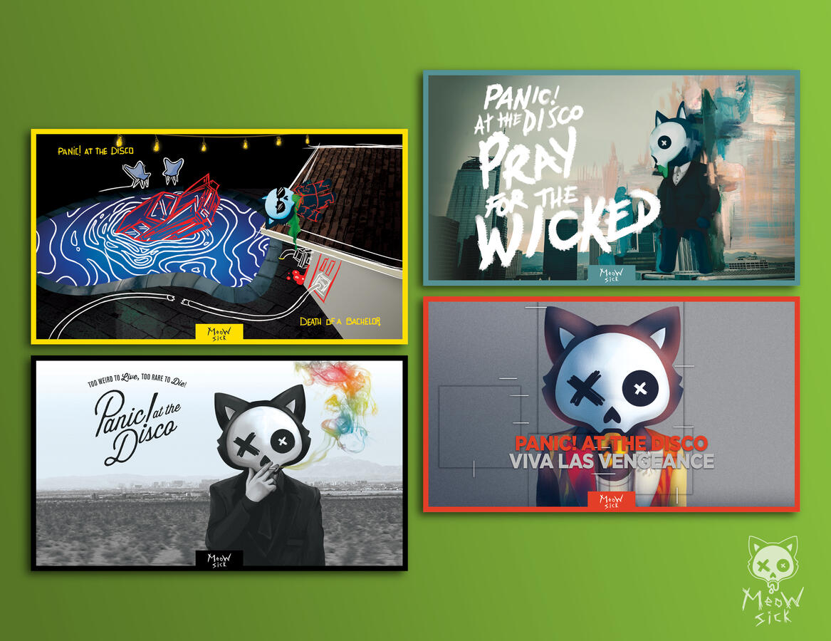 ^Conmemorative Postcards inpired by Panic! at the Disco album covers^